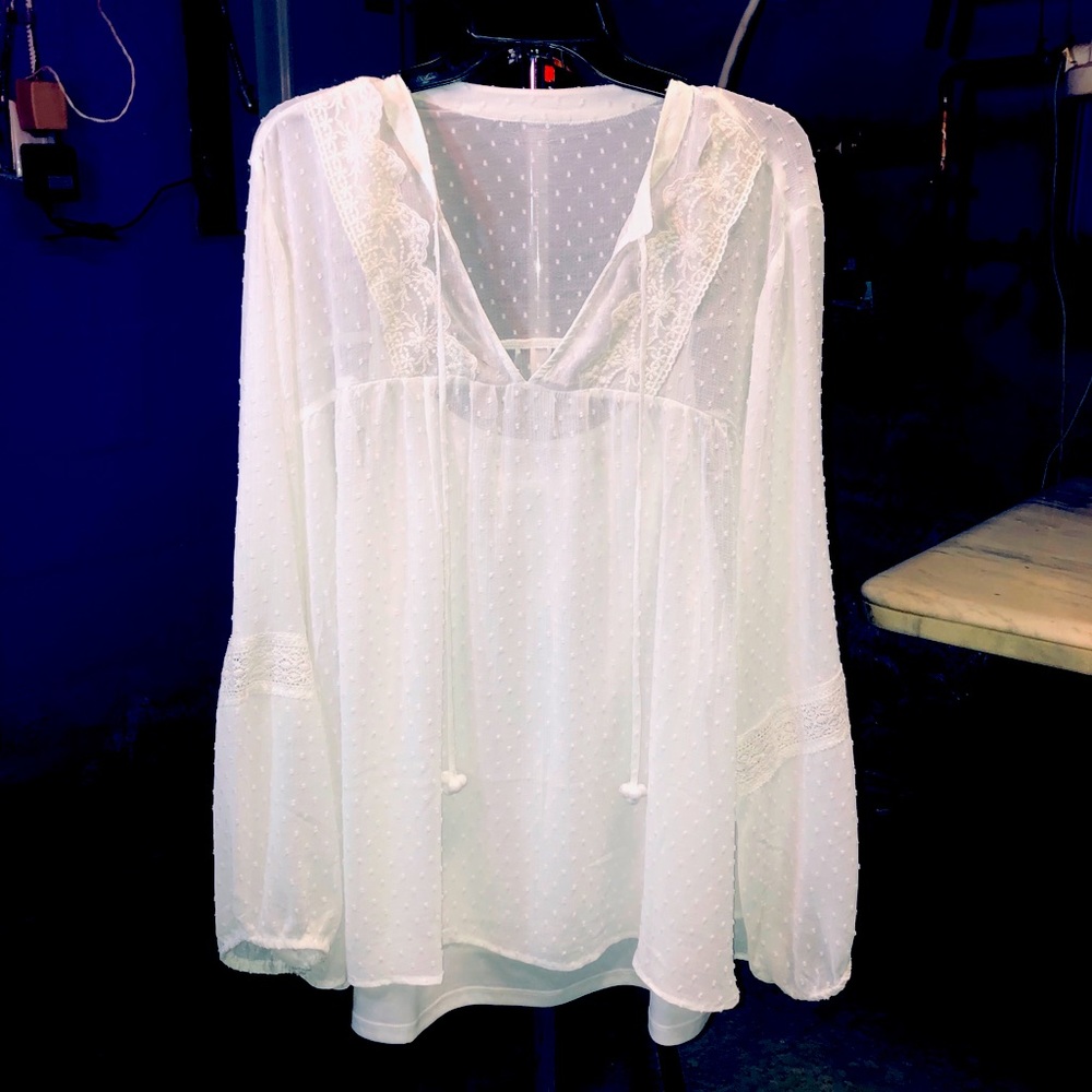 Nwt woman’s plus  3X sheer long sleeve whiteblouse